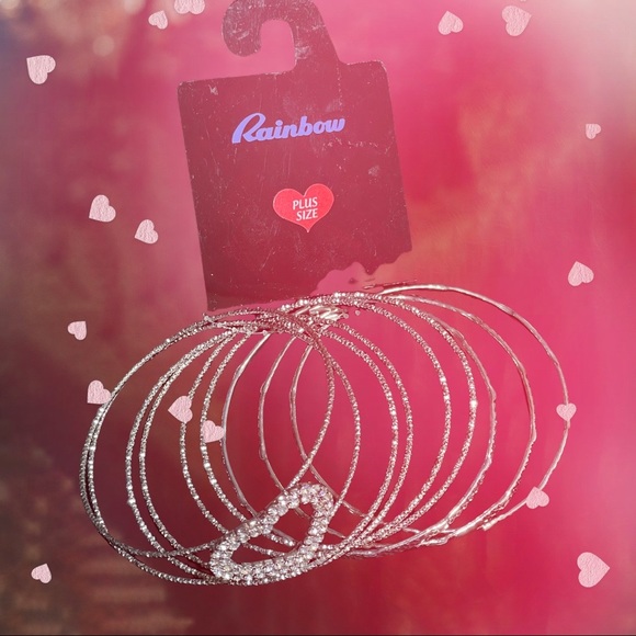 Rainbow Plus Size Assorted Heart Bangle Bracelets - Picture 5 of 7